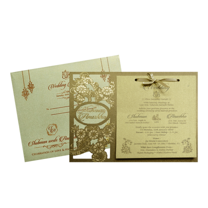Elegant Gold MDF Laser Cutout Wedding Invitation Card-KRB09160