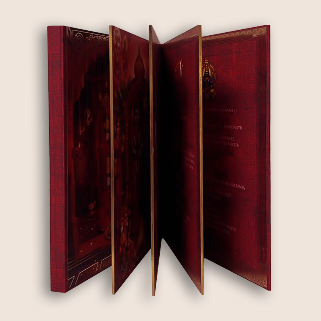 Red Premium South Indian Luxury Booklet-Style Wedding Invitation - KNLW202566