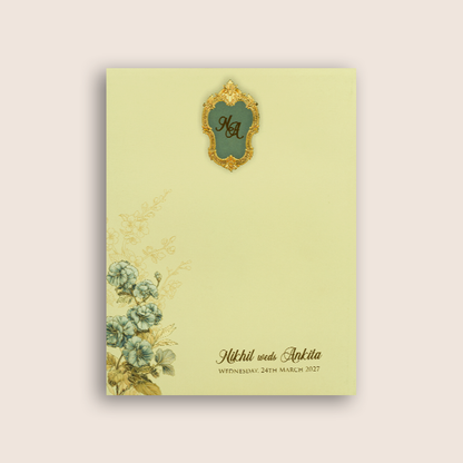Cream Embossed Floral Wedding Card - KPR09720