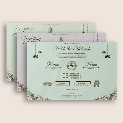 Beige Lord Ganesha Padded Door Style Wedding Card - KSH18160