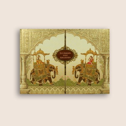 Cream Embossed Royal Baraat Padded Door Style Wedding Card - KRB8220