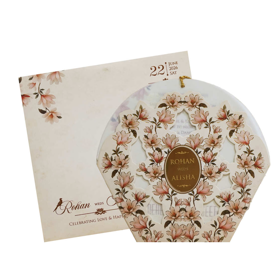 Ivory Cream Floral Laser-cut Wedding Card - KFR16180
