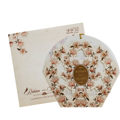 Ivory Cream Floral Laser-cut Wedding Card - KFR16180