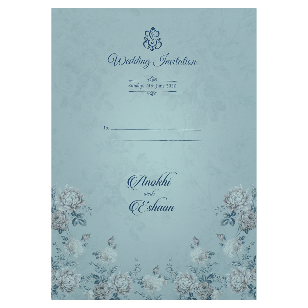 Pastel Blue Floral Padded Wedding Card-KJTS3661