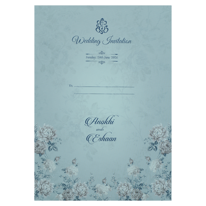 Pastel Blue Floral Padded Wedding Card-KJTS3661