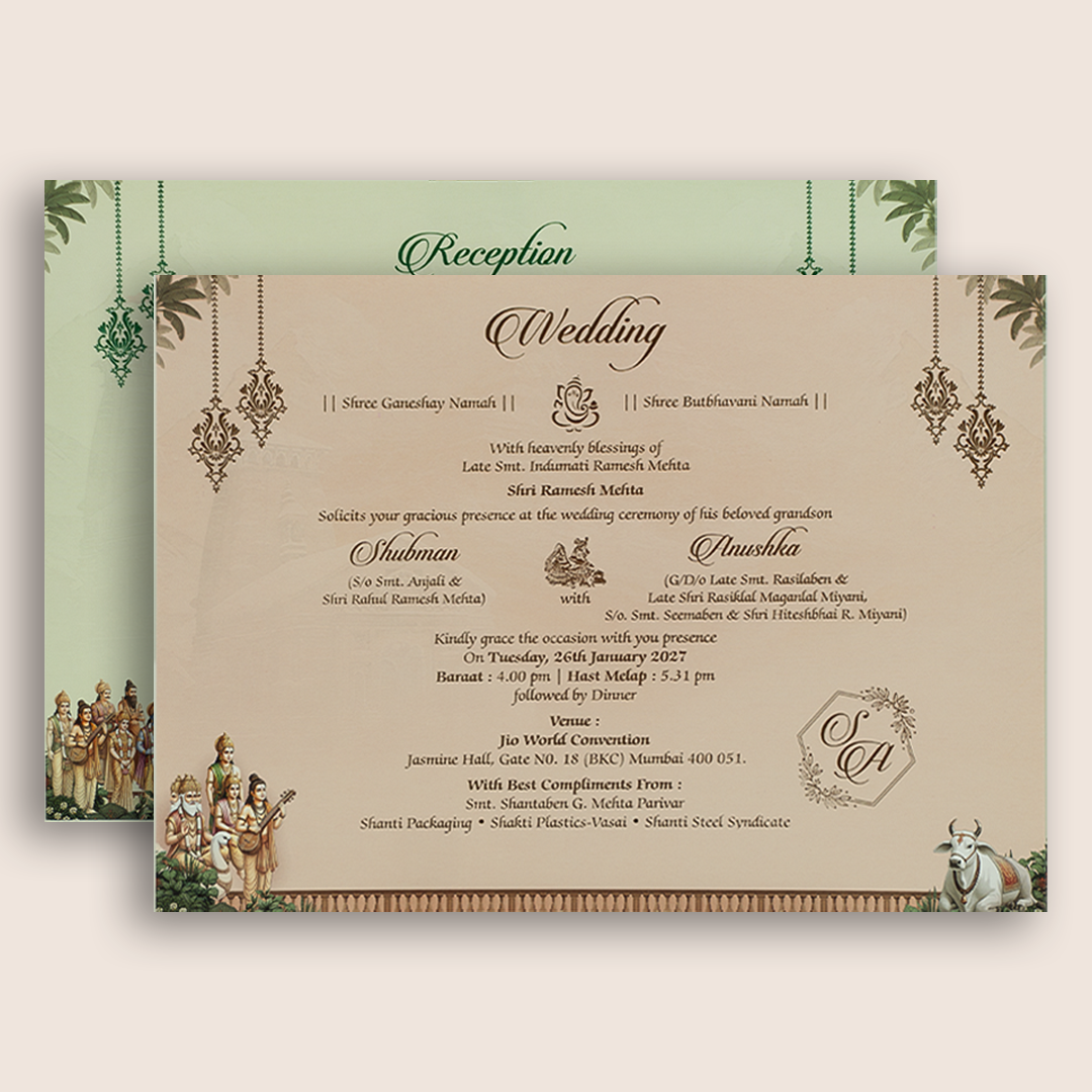 Blue Lord Shiva Parvathi Padded Wedding Invitation Card - KRB10780