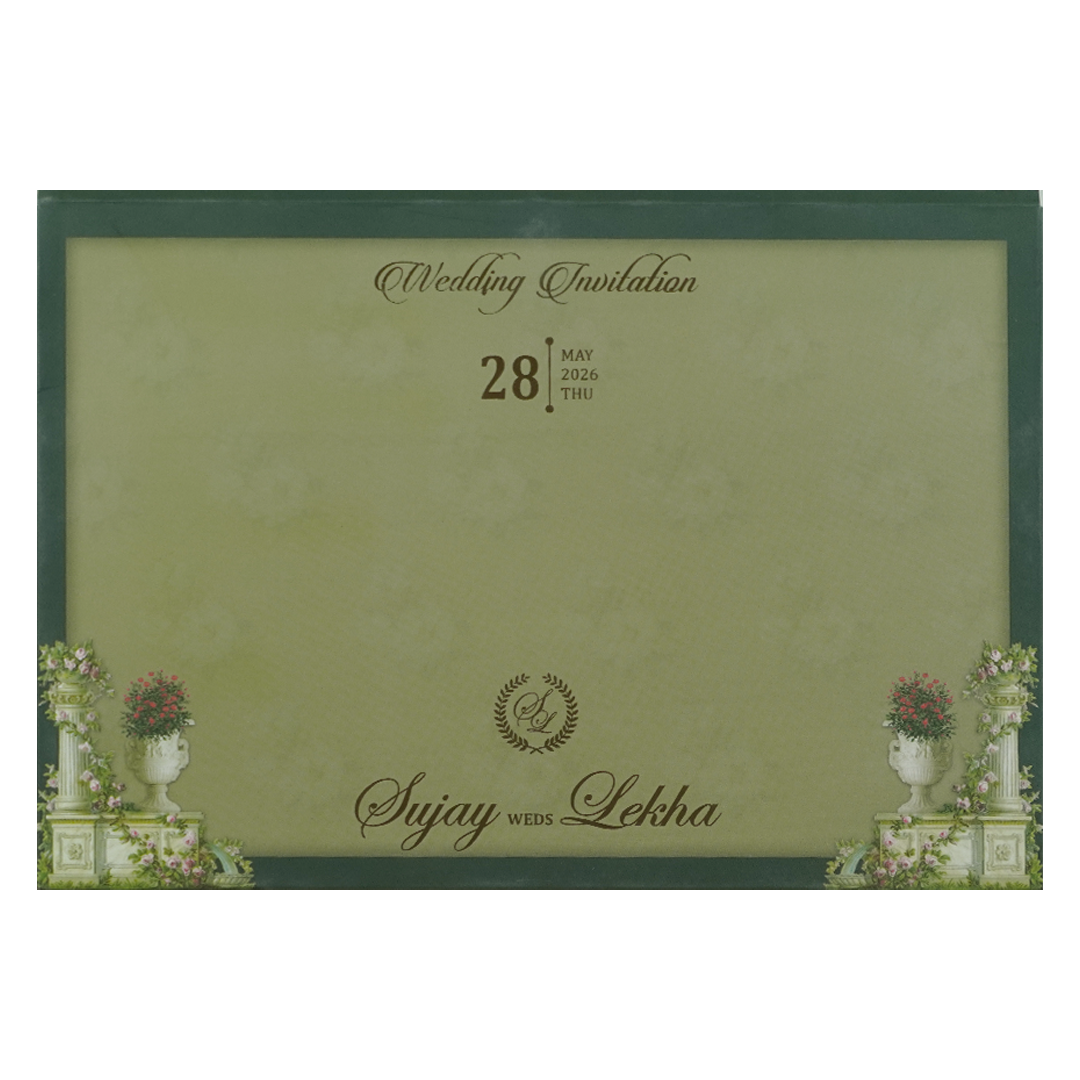 Royal Green Palace Cutout Wedding Card-KRE27310