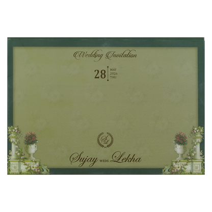Royal Green Palace Cutout Wedding Card-KRE27310