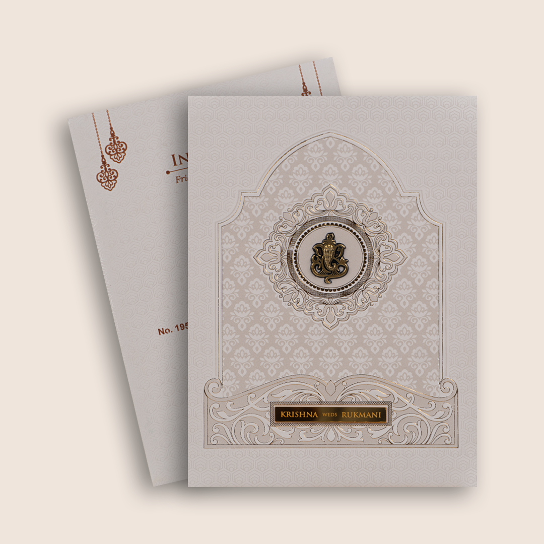 White Embossed Floral Invitation Card - KJTS1956