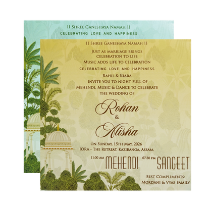 Mint Green Palace Peacock Wedding Card-KFR15350