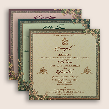 Green Floral Door Style Padded Wedding Invitation - KRB10630