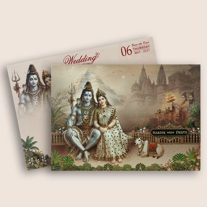 Peach Lord Shiva Parvathi Padded Wedding Invitation -KSH18200