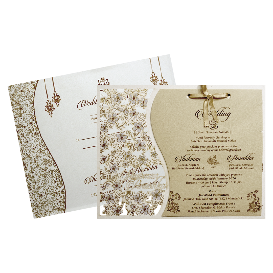White Floral Laser Cut Wedding Card-KRB08082