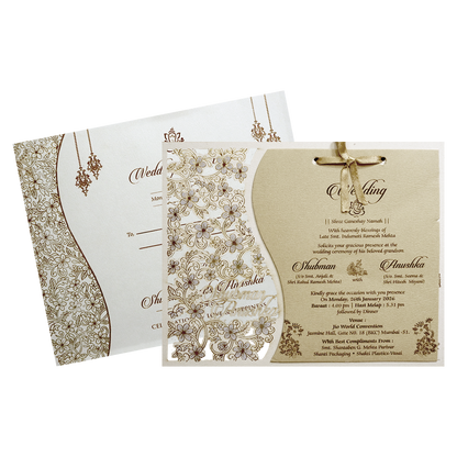 White Floral Laser Cut Wedding Card-KRB08082