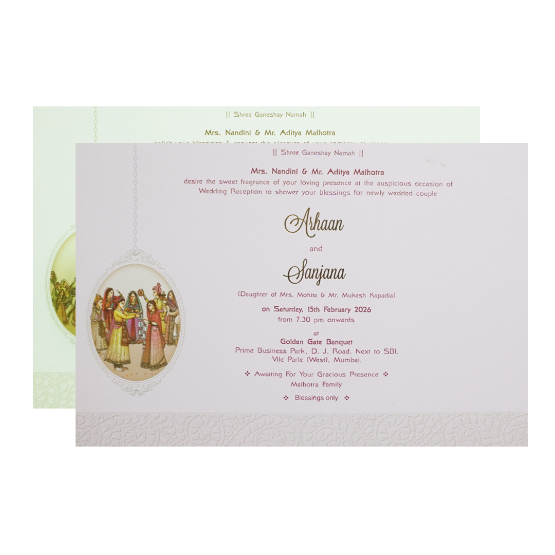 Green Bride &amp; Groom Lasercut Palace Padded Wedding Card - KMMEX8100