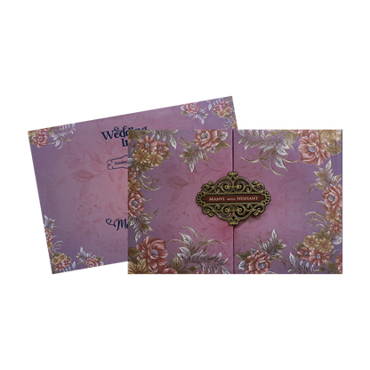 Metallic Purple Padded Floral Wedding Card - KVN07320