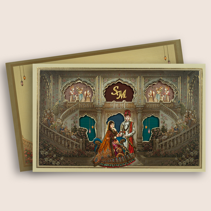Dark Grey Bride Groom Laser Cut Padded Wedding Card - KRE28900