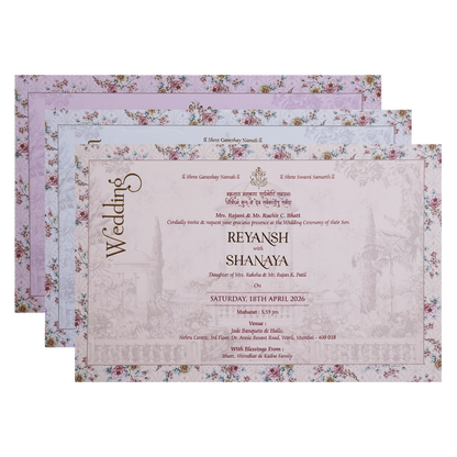 Grey Floral Palace Umbrella Couple Boxed Wedding Card - KVN07680
