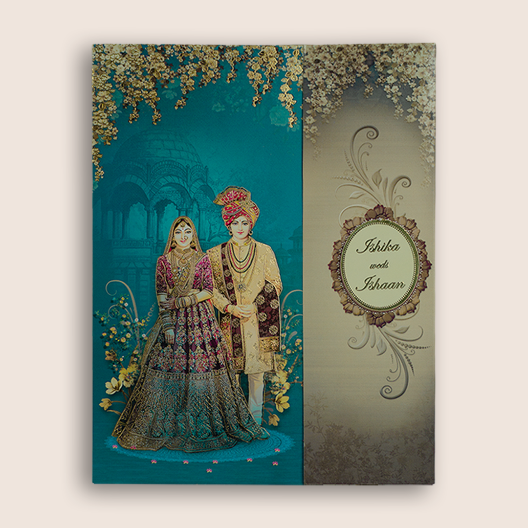 Blue Royal Bride Groom Door Style Wedding Card - KAA05090