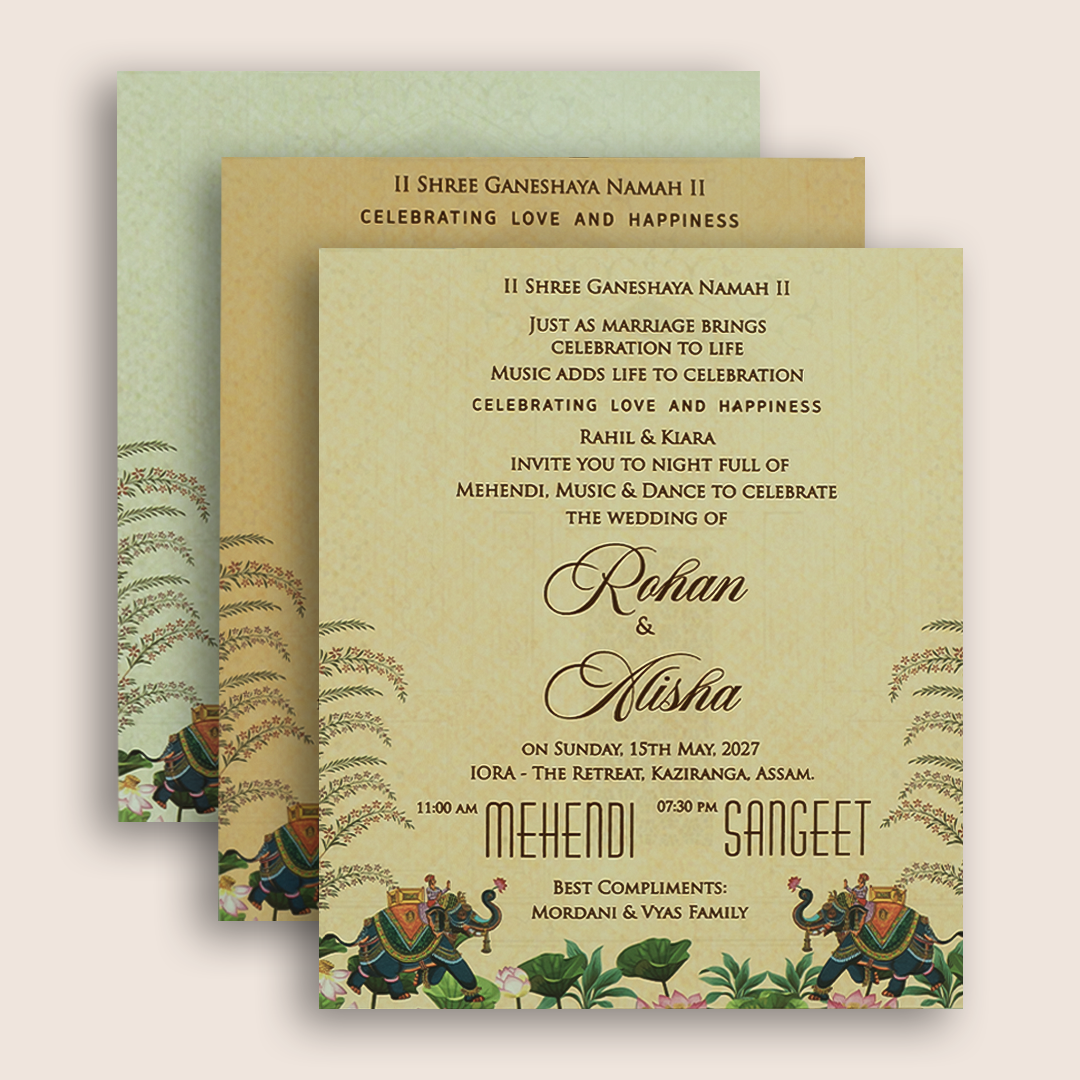 Cream Royal Elephant Arch Wedding Card - KFR16370