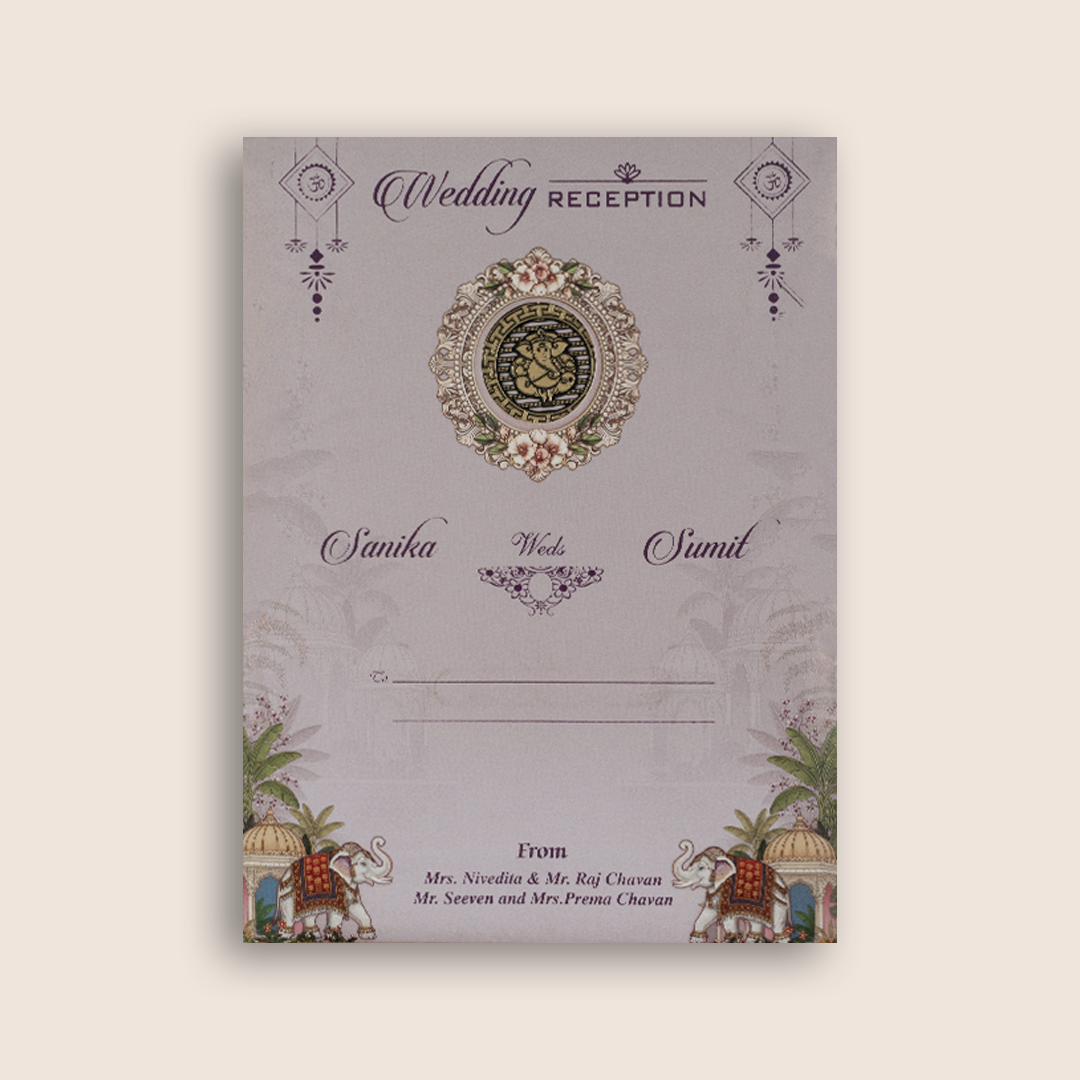 Lavender Royal Elephant Door Style Wedding Invitation - KSH27150