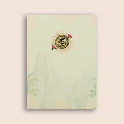 White Lord Karthikeya Temple Door Style Wedding Card - KNAR2410