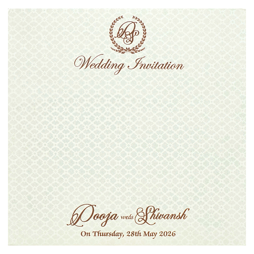 White Ganesha Floral Padded Wedding Card-KRE27590