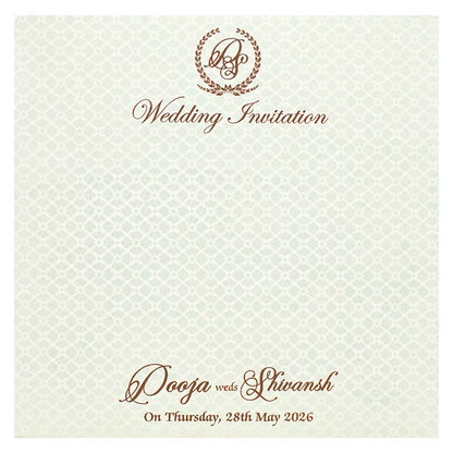 White Ganesha Floral Padded Wedding Card-KRE27590