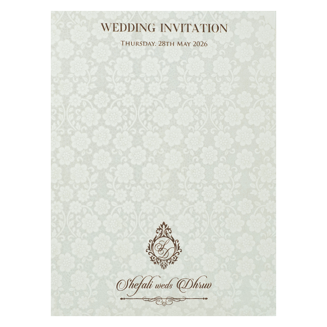 White Embossed Floral Arch Padded Wedding Card-KRE28250