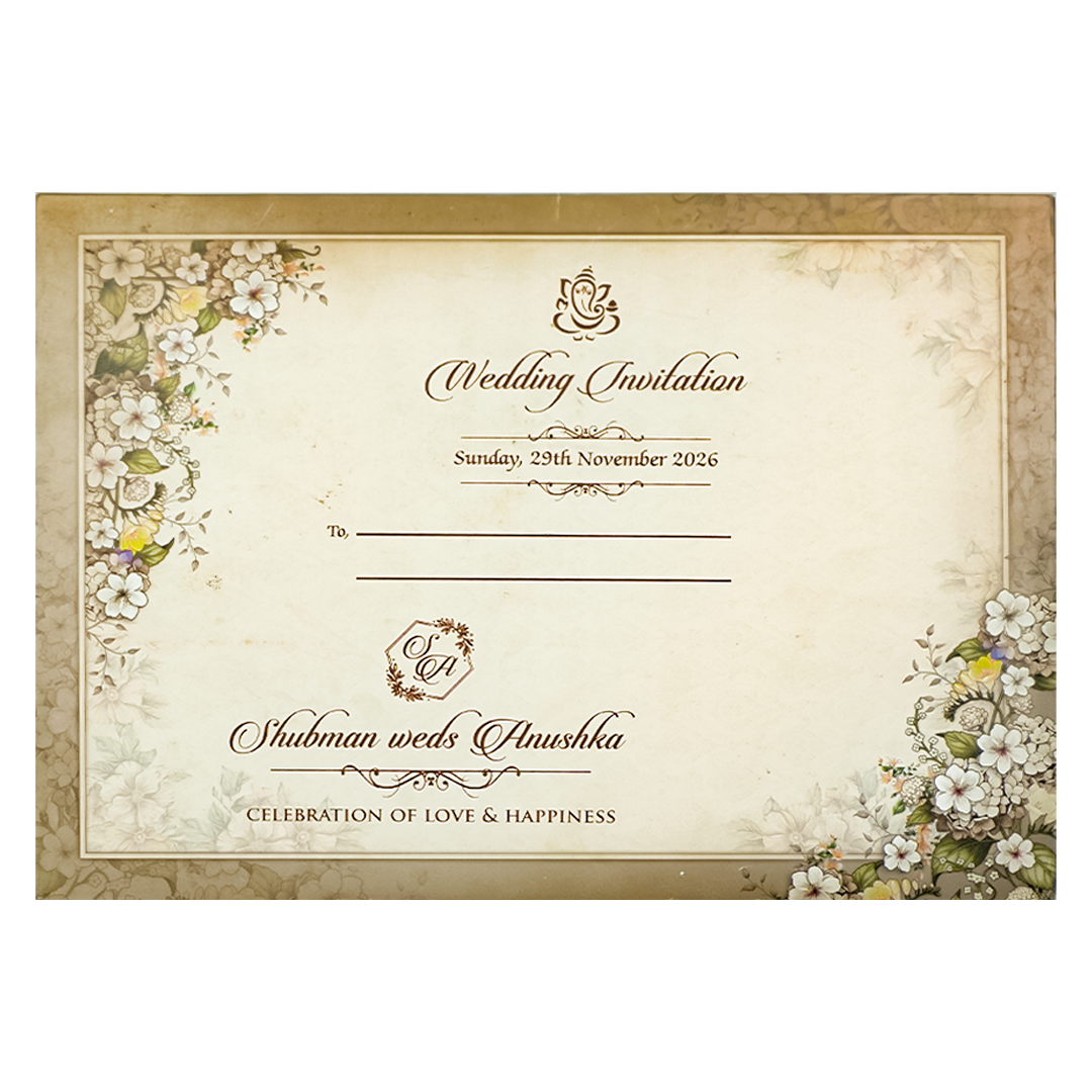 Cream White Floral Padded Wedding Card-KRB09280