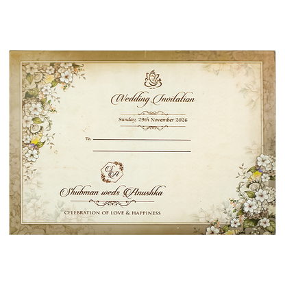 Cream White Floral Padded Wedding Card-KRB09280