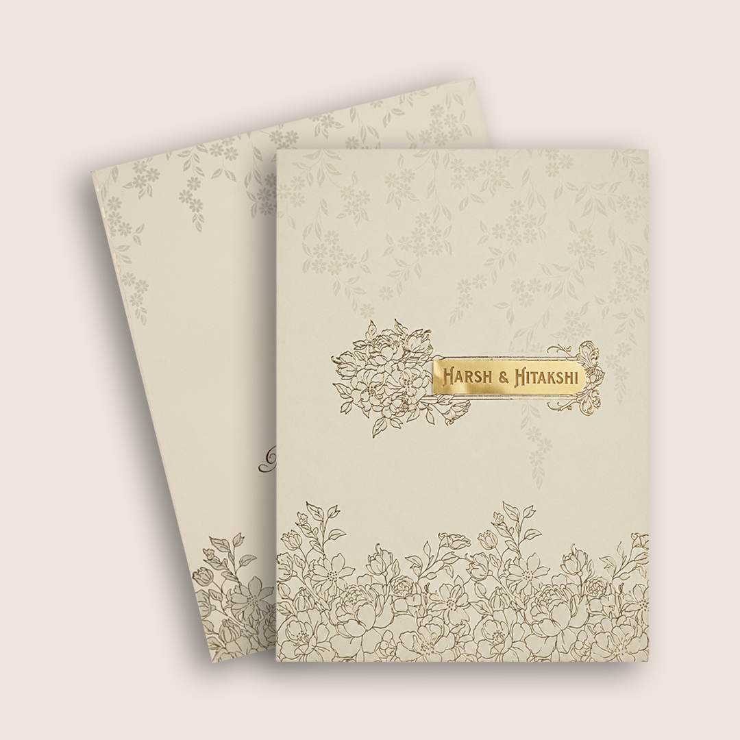 White Floral Embossed Padded Invitation Card - KPR010220