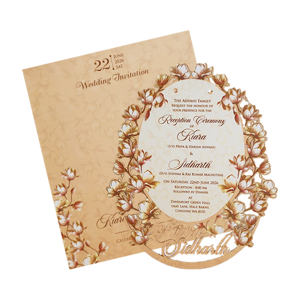Beige Brown Floral Laser Cut Wedding Card - KFR14040