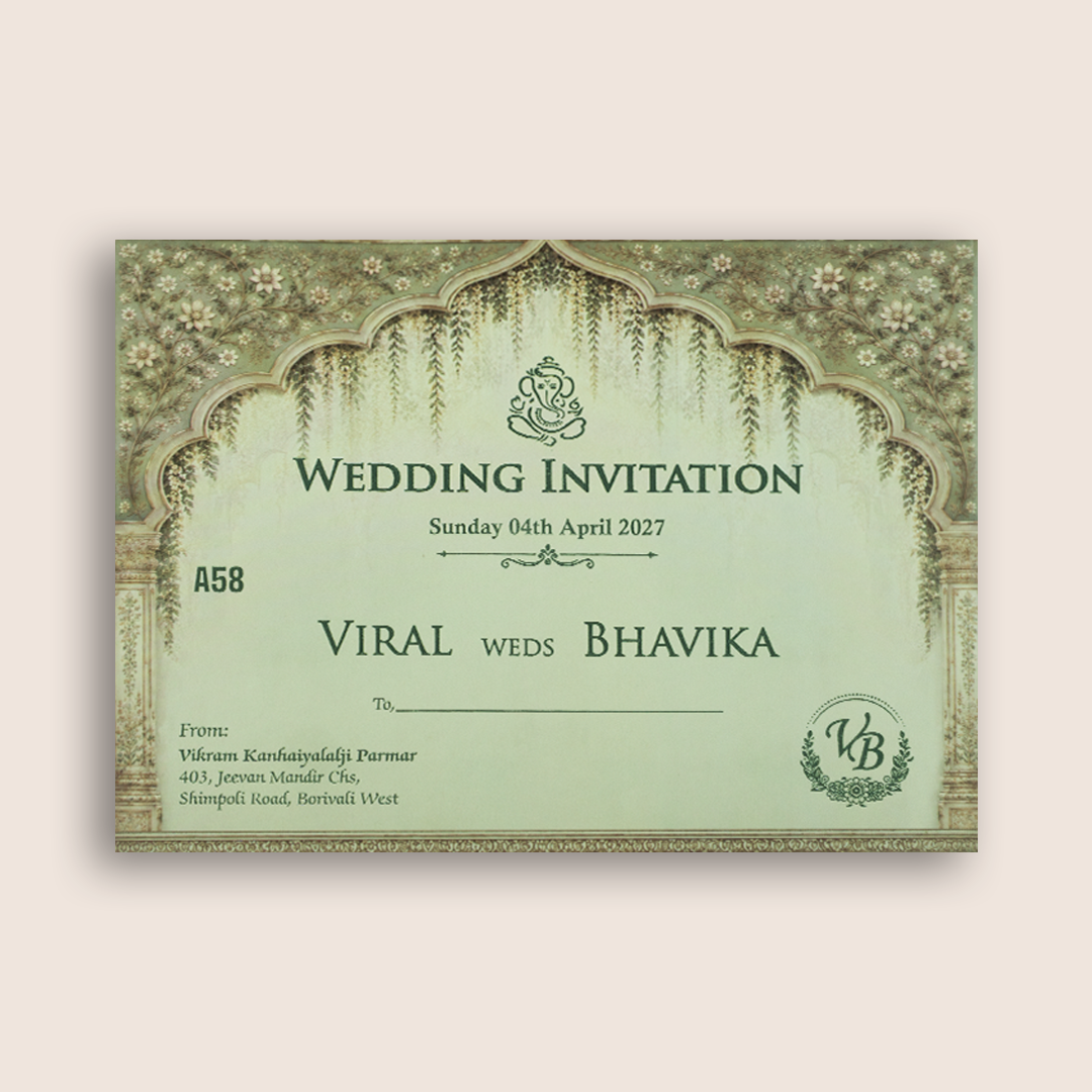 Grey Floral Door Style Wedding Card - KMARA580
