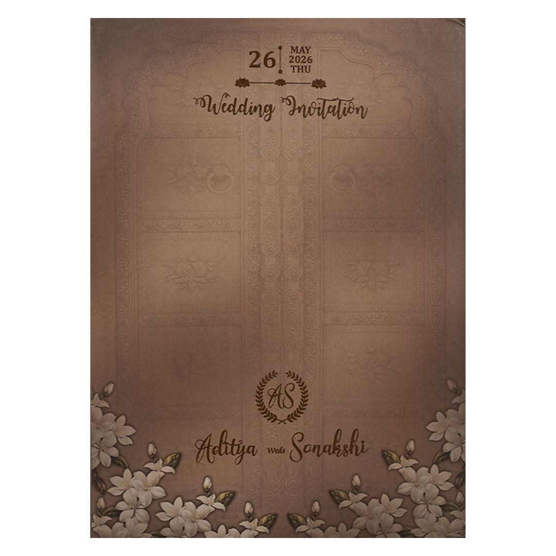 Brown Palace Door Padded Wedding Card-KRE27210