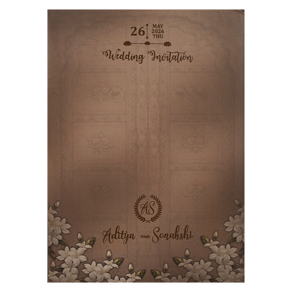Brown Palace Door Padded Wedding Card-KRE27210