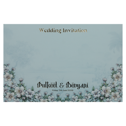Blue Pastel Floral Padded Wedding Card-KJTS1829