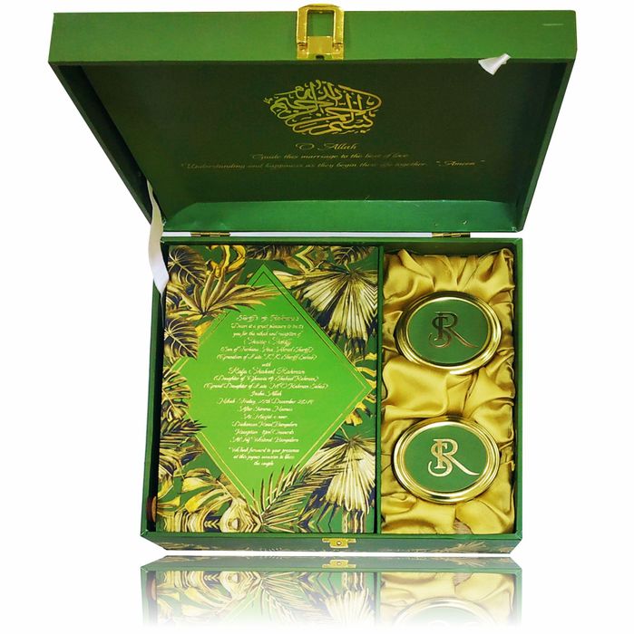Green Ultra Premium Muslim Invitation In Leaf Design-King of Cards