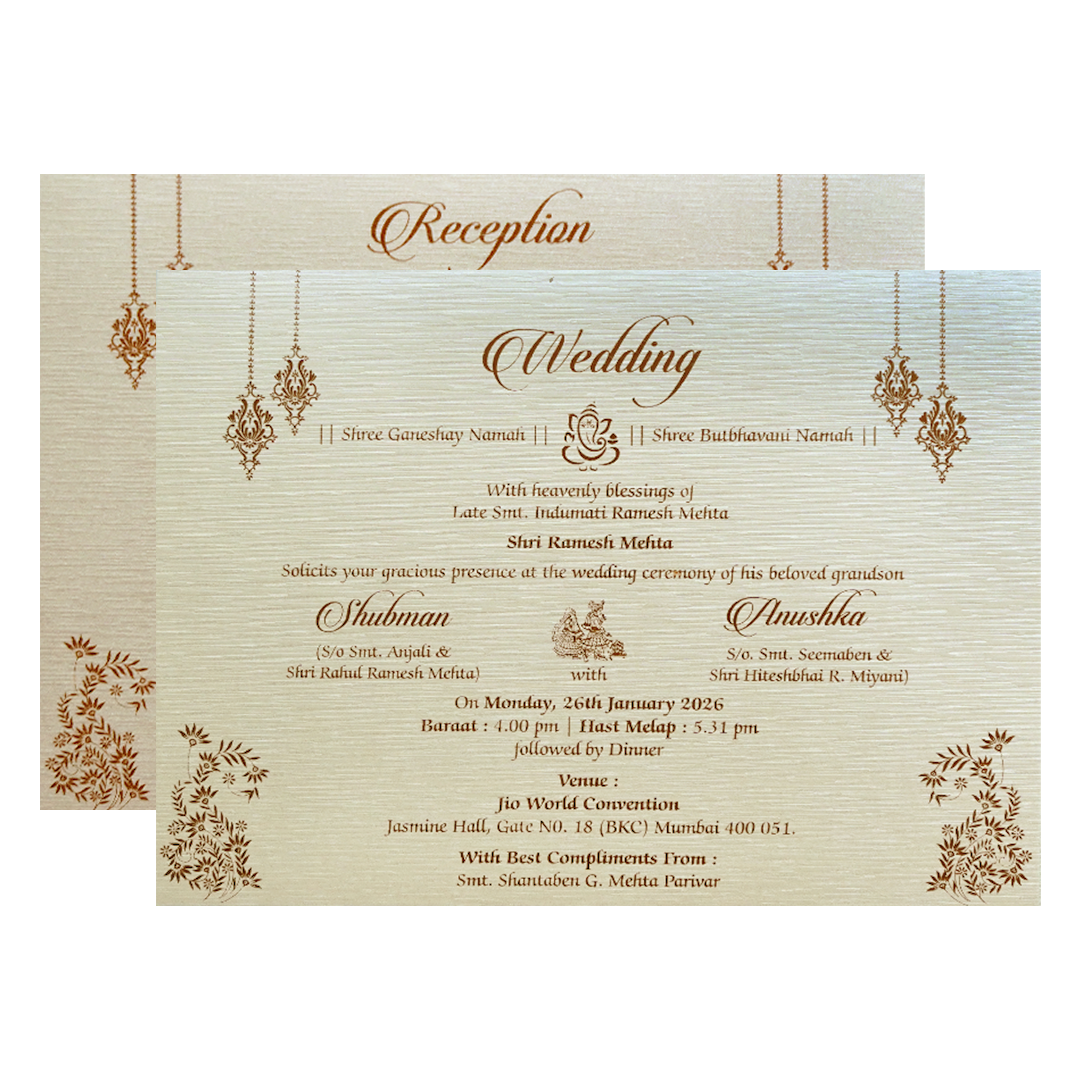 Ivory Padded Wedding Invitation Card with Embossed Floral Design-KRB09711