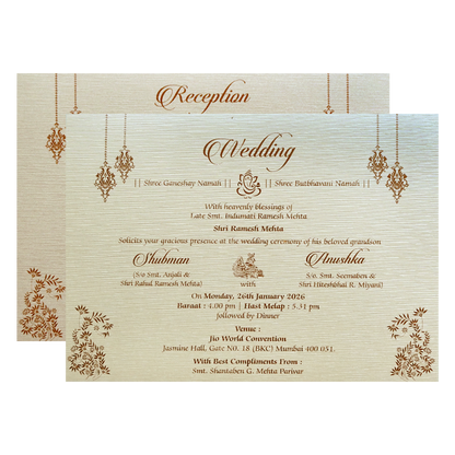 Ivory Padded Wedding Invitation Card with Embossed Floral Design-KRB09711