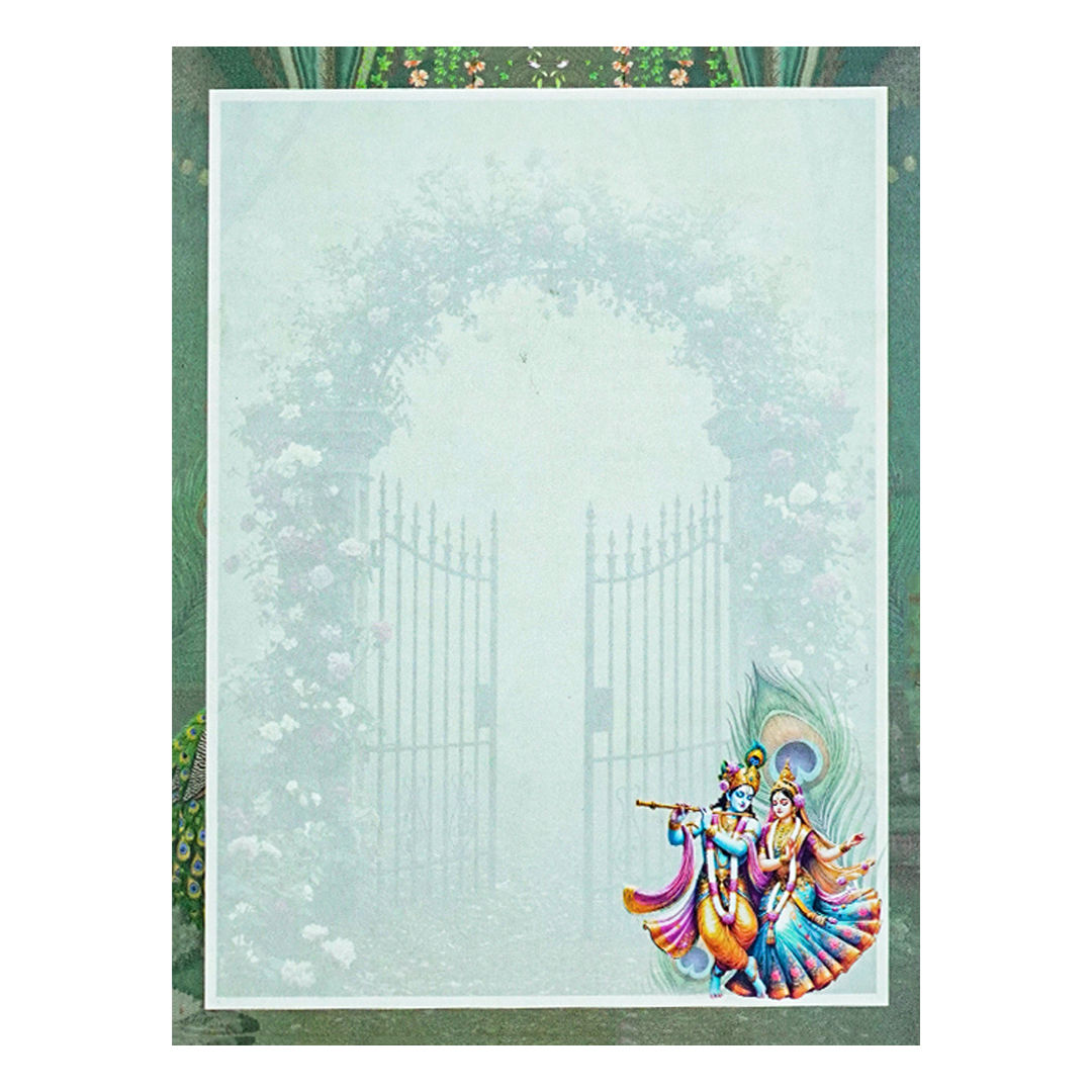 Green Radha Krishna Elegant Wedding Card - KNTY6816