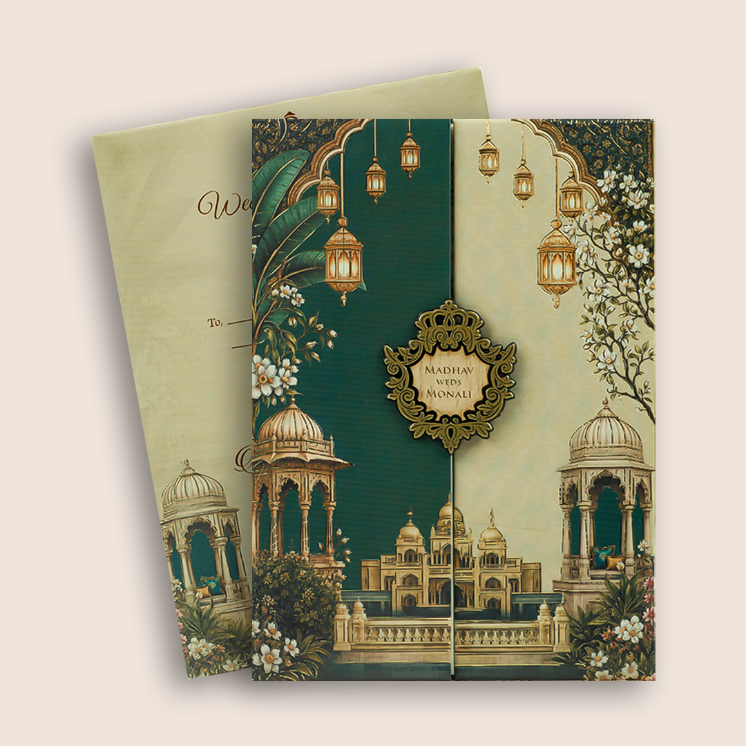 Green palace Padded Door Style Invitation Card - KJTS3696