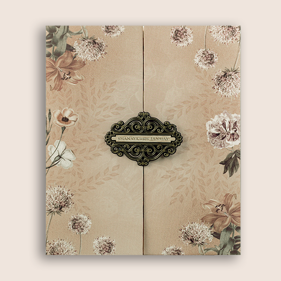 Pastel Brown Floral Door Style Wedding Card - KVN07010