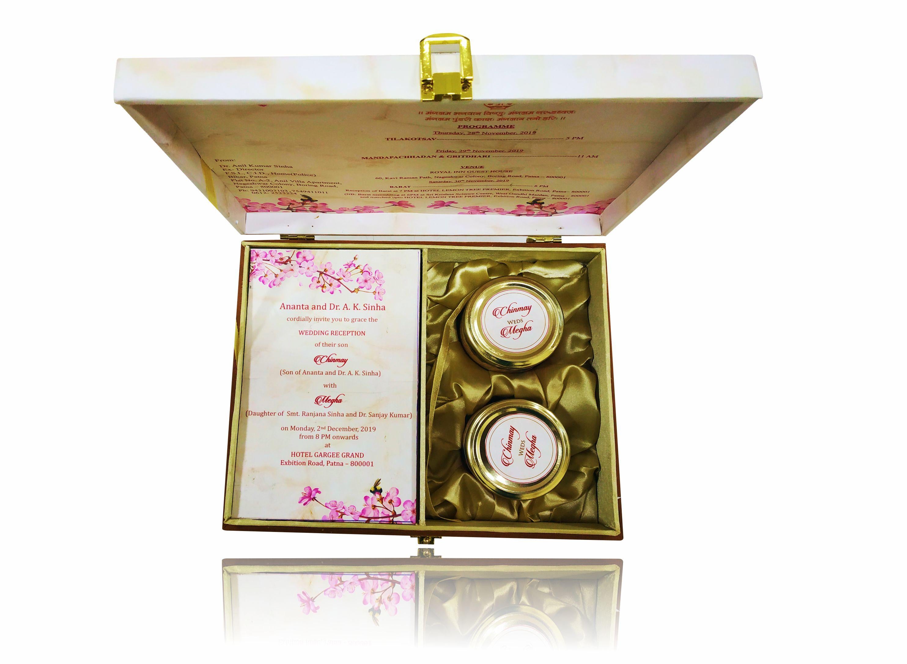 Pink And Brown Velvet Ultra Premium Box Invitation Card-KNKUP027