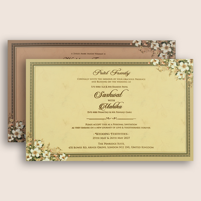 Beige Floral Padded Wedding Card - KRE28820