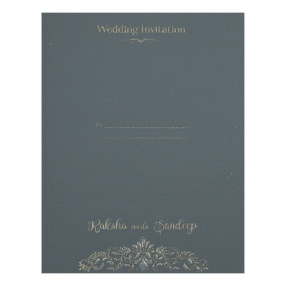 Blue Gold Floral Border Padded Wedding Card-KSI64420