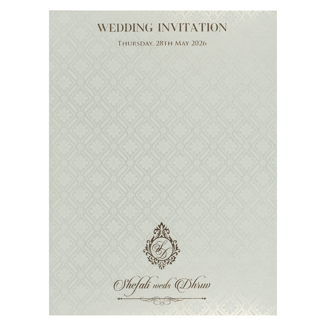 White Ganesha Embossed Padded Wedding card-KRE28110