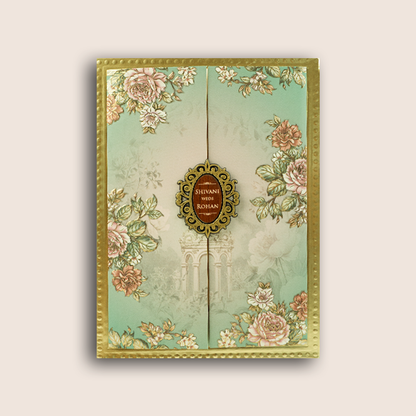 Green Embossed Rose Floral Marriage Card - KVN07940
