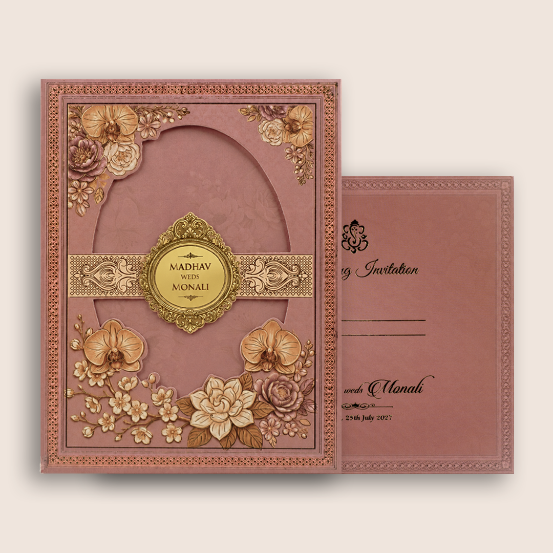 Pink Floral Padded Laser Cut Invitation Card - KJTS3698