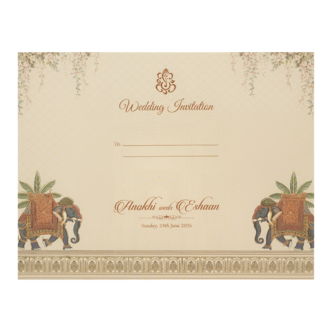 Cream Palace Laser Cut Padded Wedding Card-KJTS3685